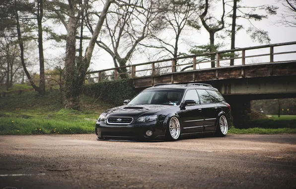 Picture bridge, Subaru, black, Subaru, stance, Outback