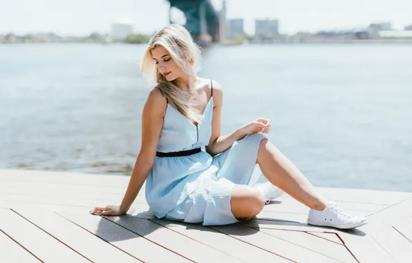 Picture girl, sneakers, dress, blonde