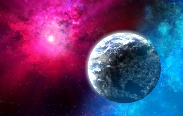 Space, stars, rays, planet, glow, object