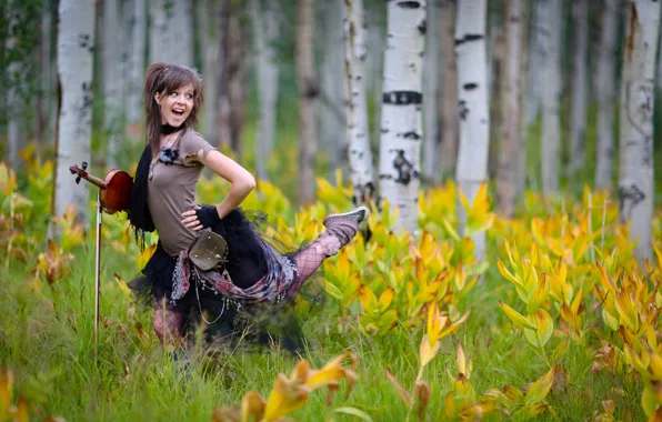 Forest, flowers, violin, violin, Lindsey Stirling, Lindsey Stirling