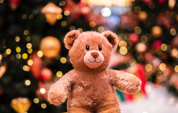 Winter, holiday, toy, toys, lights, bear, Christmas, New year