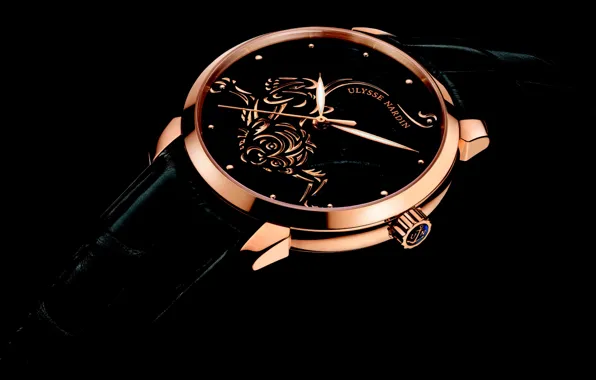 Wallpaper time watch watch Ulysse Nardin chronometer red gold