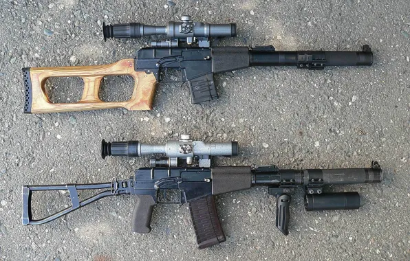 Picture asphalt, weapons, optics, rifle, Vintorez, VSS Val