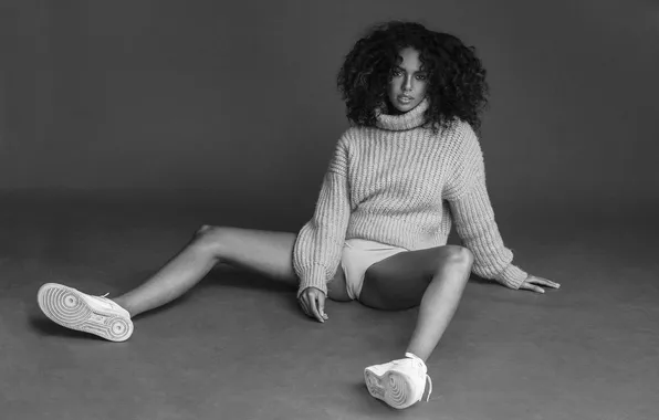 Wallpaper legs, woman, young, beautiful, model, long-haired, curly, sneakers
