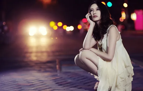 Street, Brunette, Asian, night city