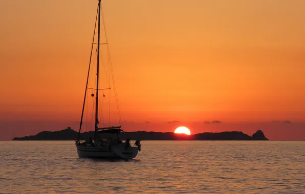 Picture sea, the sun, dawn, island, yacht
