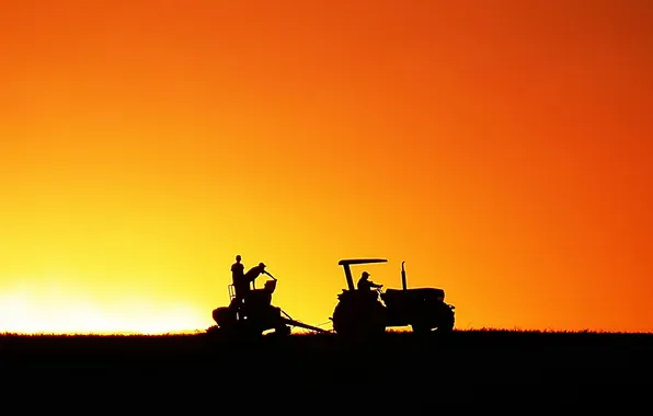 Picture landscape, silhouette, tractor