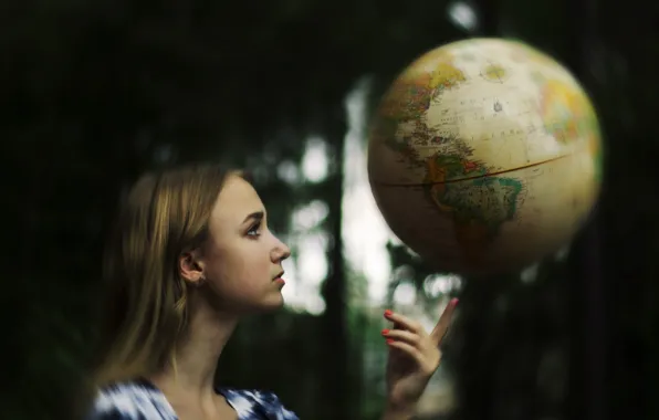 Picture girl, background, globe