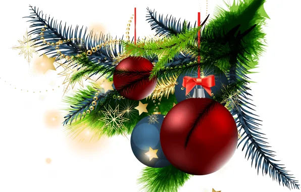 Picture branches, balls, toy, graphics, tree, new year