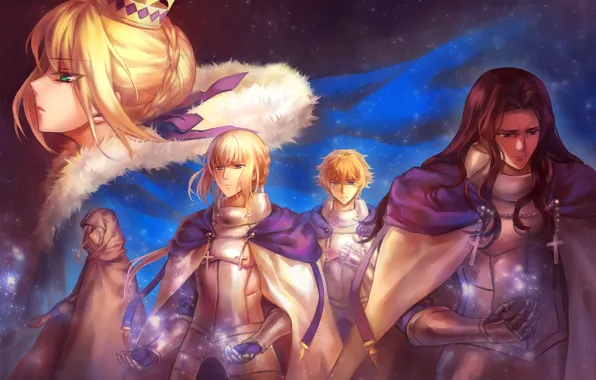 Magic, cross, armor, crown, Lancer, cloak, Fate Stay Night, knights