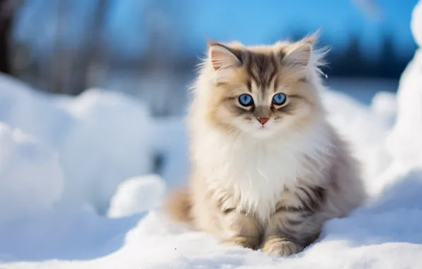 Winter, cat, look, light, snow, nature, pose, kitty