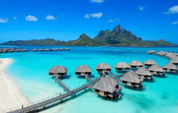 Sea, Bora Bora, Bungalow