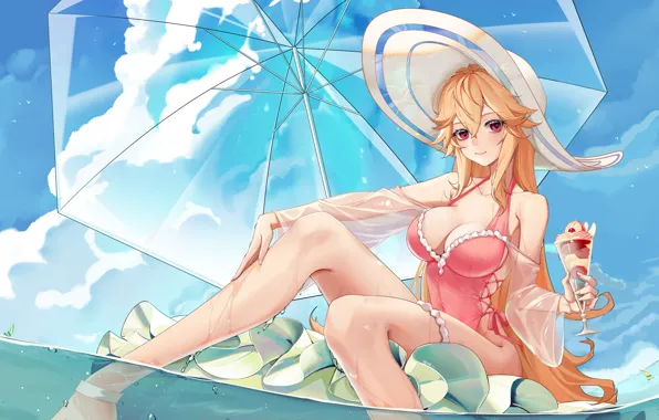 Girl, sexy, cleavage, long hair, boobs, anime, beautiful, pretty