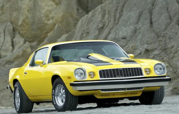 Yellow, muscle car, classic, camaro, chevrolet, Muscle car, 1974, Chevrolet.Camaro