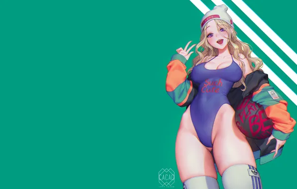 Green, kawaii, sport, girl, anime, beautiful, pretty, blonde
