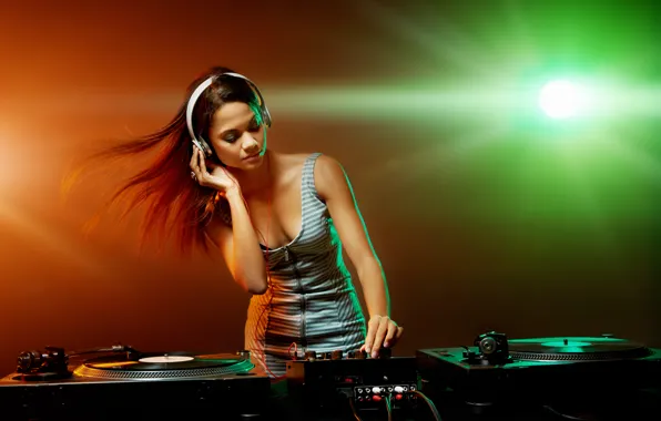 Girl, pose, music, club, headphones, figure, Bath