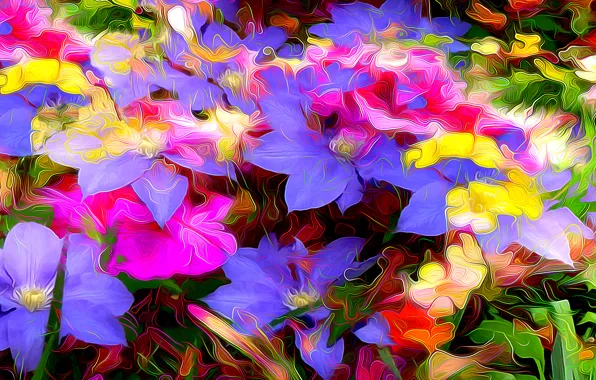 Line, flowers, abstraction, paint, petals