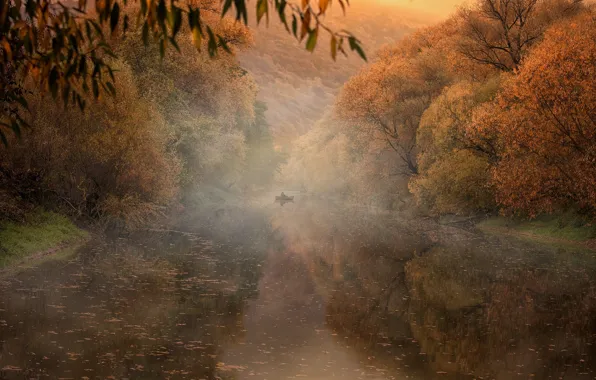 Picture autumn, river, boat