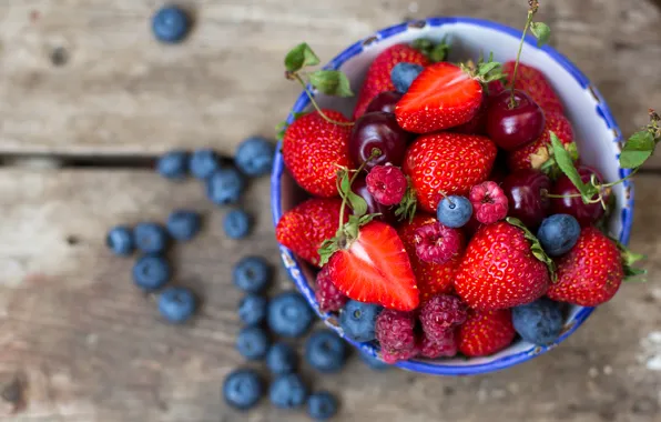 Berries, raspberry, blueberries, strawberry, plate, cherry, blueberries