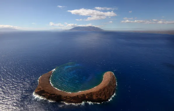 Sea, the sky, clouds, mountains, the ocean, island