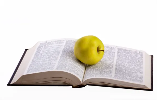 Picture green, apple, white, food, words, book, reading, degree