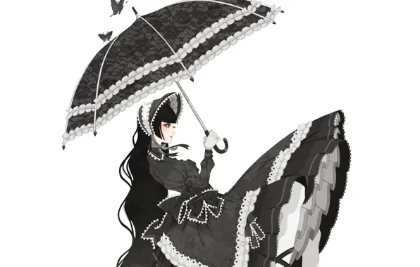Girl, butterfly, umbrella, bows, Quinceanera dresses, Gothic Lolita, Gothic lolita