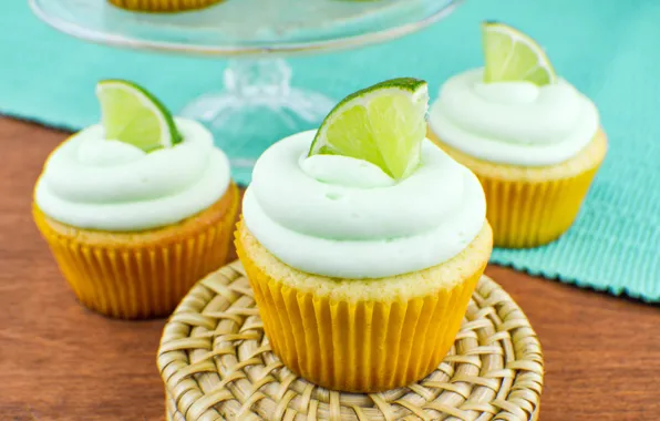 Lime, cream, cakes, sweet, cupcakes