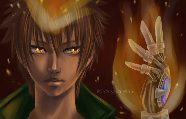 Look, fire, magic, guy, glove, art, Katekyo Hitman Reborn, Sawada Tsunayoshi