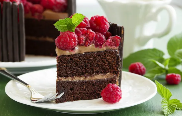 Raspberry, cake, mint, cream, cakes