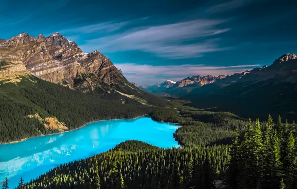 Forest, summer, clouds, mountains, lake, blue, rocks, hills