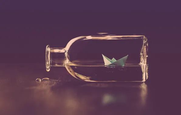 Picture water, drops, bottle, paper boat