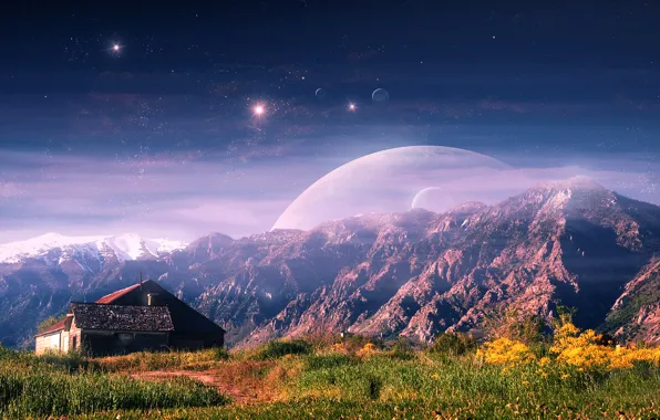 Landscape, mountains, fiction, home, art