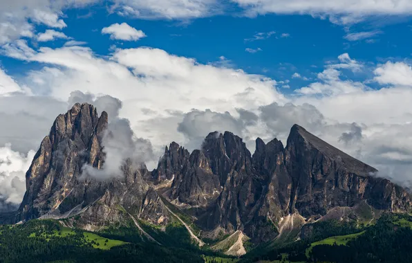 Picture clouds, mountains, rocks, Italy, The Dolomites