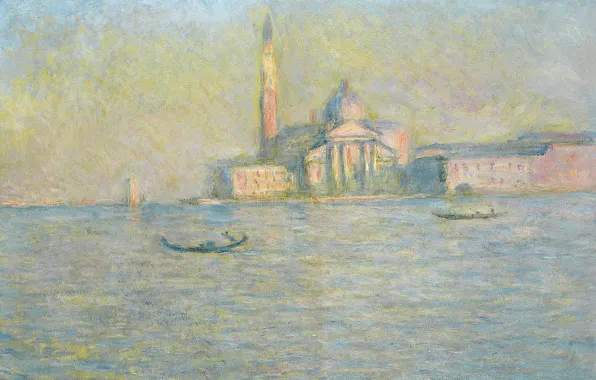 Landscape, boat, picture, Church, Venice, channel, gondola, Claude Monet