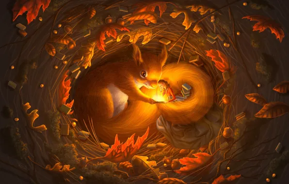 Autumn, Protein, Red, Fantasy, Fall, Fiction, Autumn, Squirrel