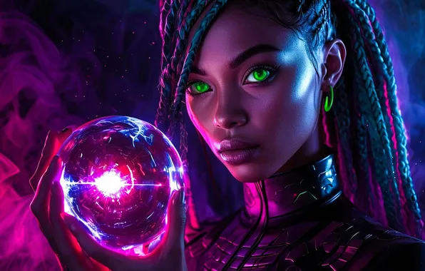 Magic, sphere, magic, green eyes, green eyes, fantasy art, sphere, fantasy art