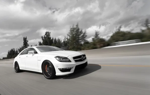 Picture white, Mercedes-Benz, speed, AMG, Mercedes Benz, CLS-class, C218, CLS 63