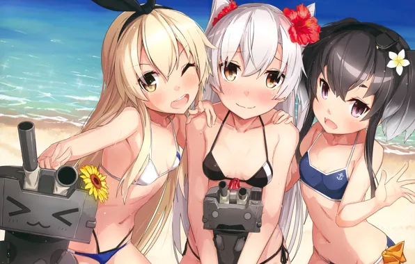 Picture beach, summer, girl, kantai collection, takanashi kei (hitsujikan)