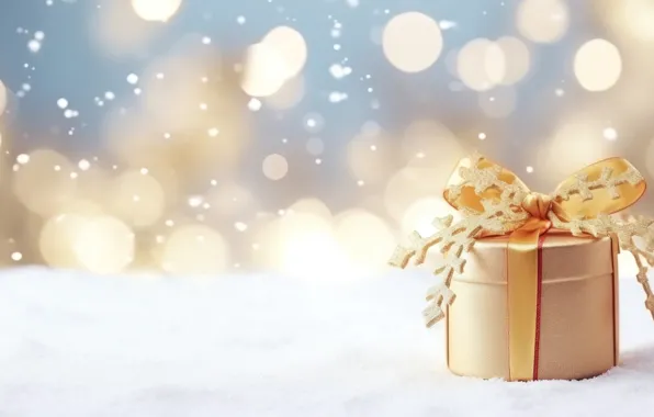 Winter, snow, lights, box, gift, Shine, Christmas, New year