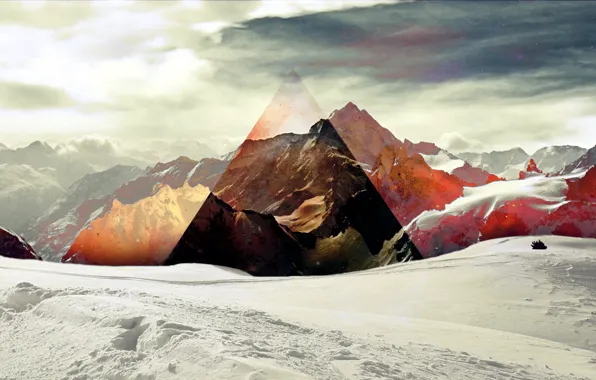 Picture color, snow, mountains, abstraction, triangle