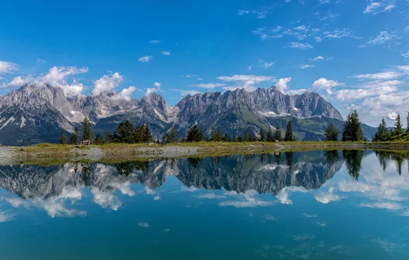 Picture mountains, lake, reflection, Austria, Austria, Kaiser Mountains, The Kaiser mountains, Astbergsee