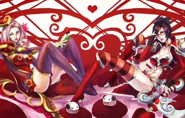 Girls, League of Legends, fan art, Ashe, Vayne, Frost Archer, Night Hunter