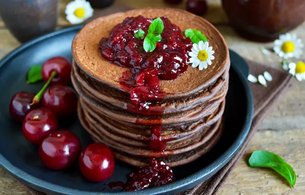 Cherry, berries, Daisy, pancakes, cakes, sweet, sweet, cherry