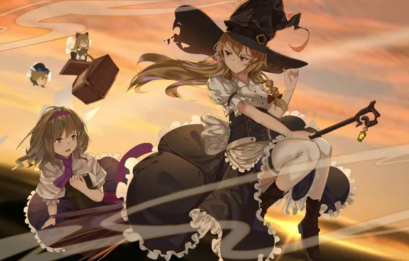 Girls, broom, Touhou, witch, Touhou
