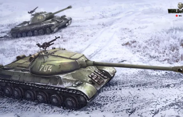 Winter, field, snow, figure, art, tank, heavy, Soviet
