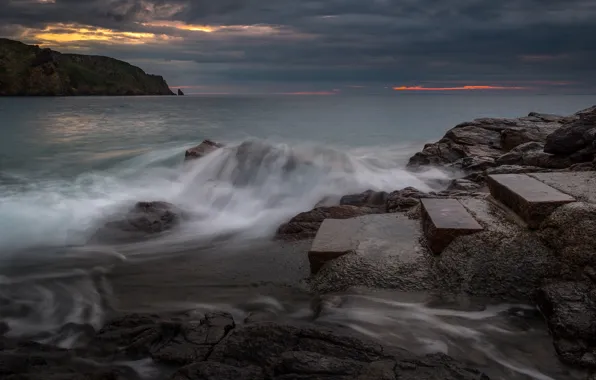 Sea, wave, beach, the sky, landscape, clouds, nature, stones