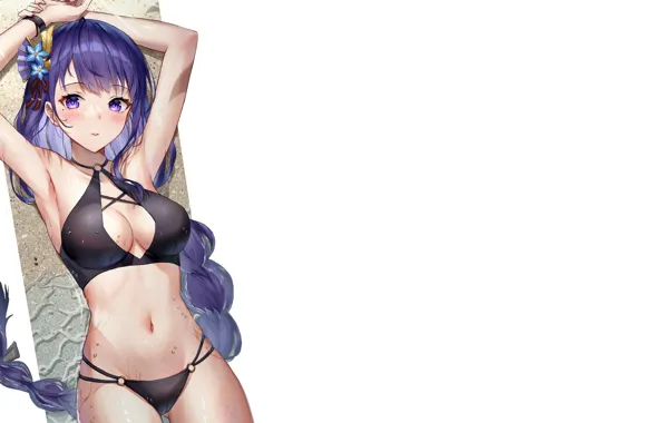 Hot, sexy, beach, sea, anime, sand, purple, raiden