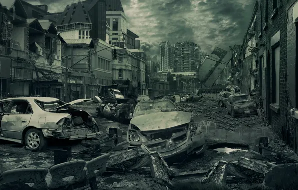 City, fantasy, ruins, destroyed, apocalypse, artistic