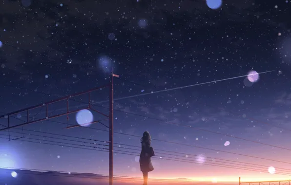 Picture the sky, girl, snow, sunset, Crescent