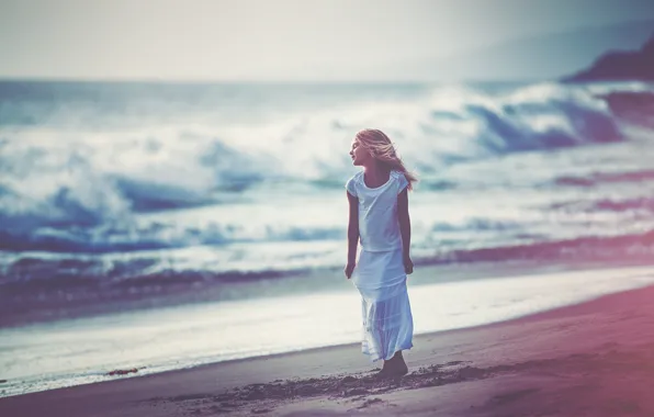 Wallpaper shore, surf, girl, Dreaming, Edie Layland
